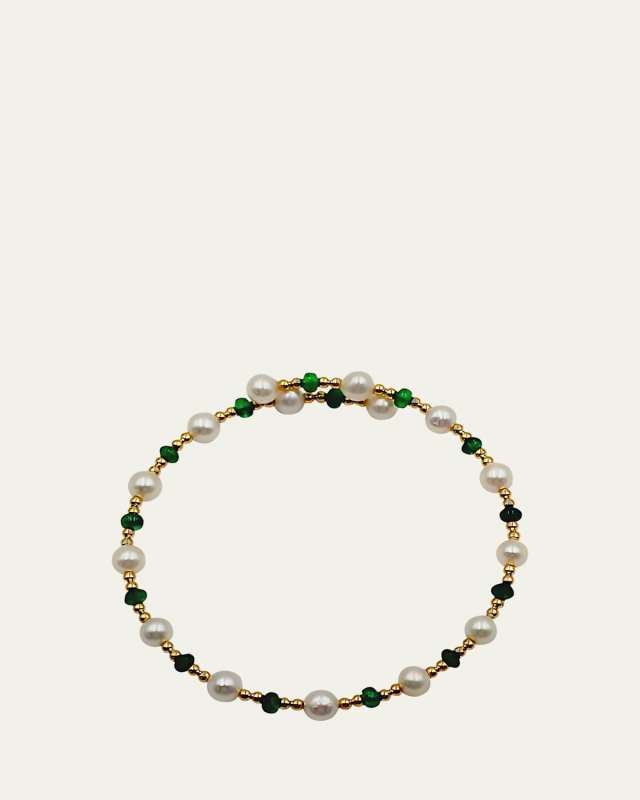 18K Yellow Gold Cami Multi Emerald and Pearl Bracelet